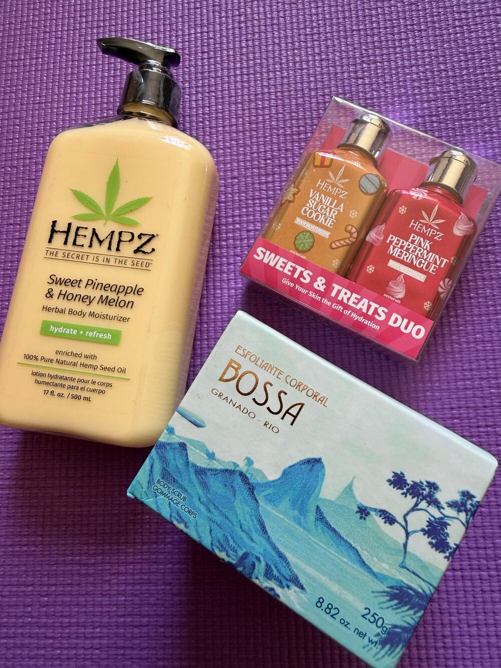 New Beauty Bundle: Hempz Body Lotion, Bossa Granado Rio Body Scrub, Skincare